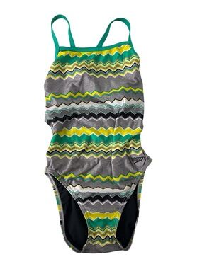 Speedo Hi Voltage Woman’s Flyback Chevron Stripe One-Piece Swimsuit 8/34
